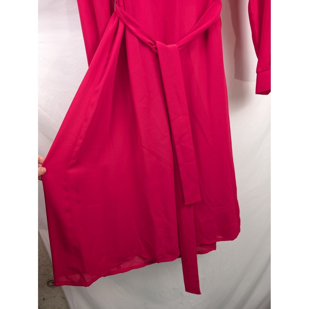 Vintage 70s Ruffle Neck Long Sleeve Belted Dress Sz XL Pink Fairy Coquette Union - Picture 4 of 10